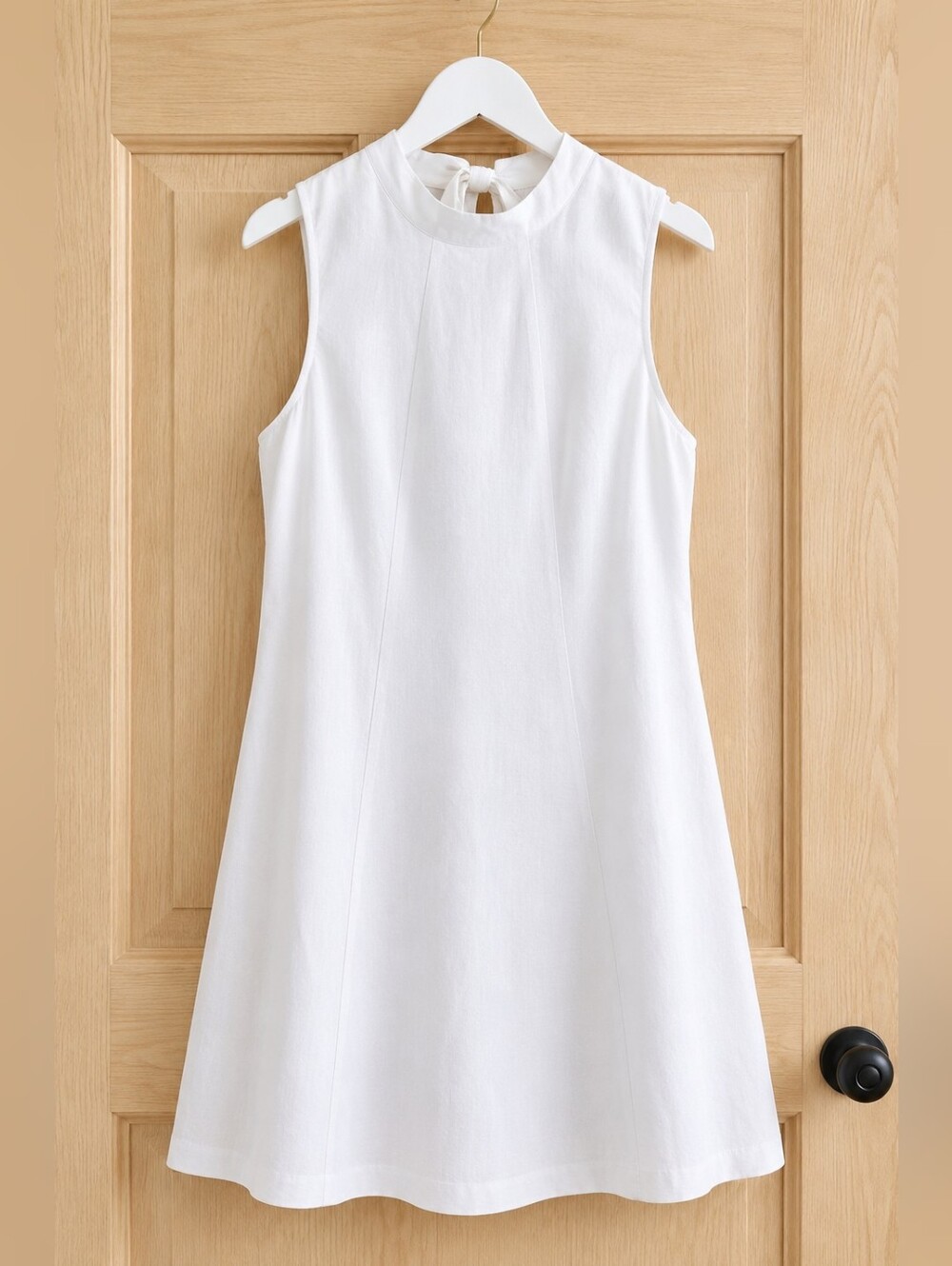 NWT MSK Petite White Linen Blend High Neck Shift Dress Tie Back LP